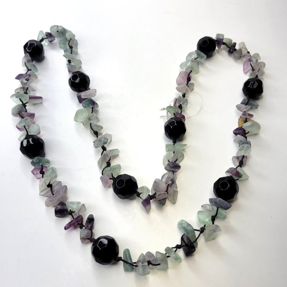 Green and Purple Necklace Fashion Chips and Nuggets Fashion Flourite Stone- NEW!